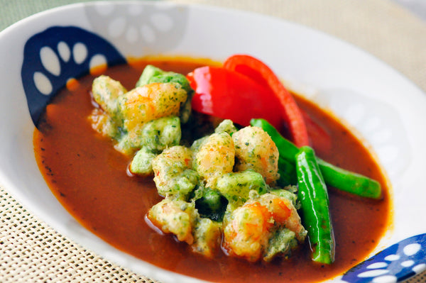 アボカドとえびの磯辺揚げスープカレー